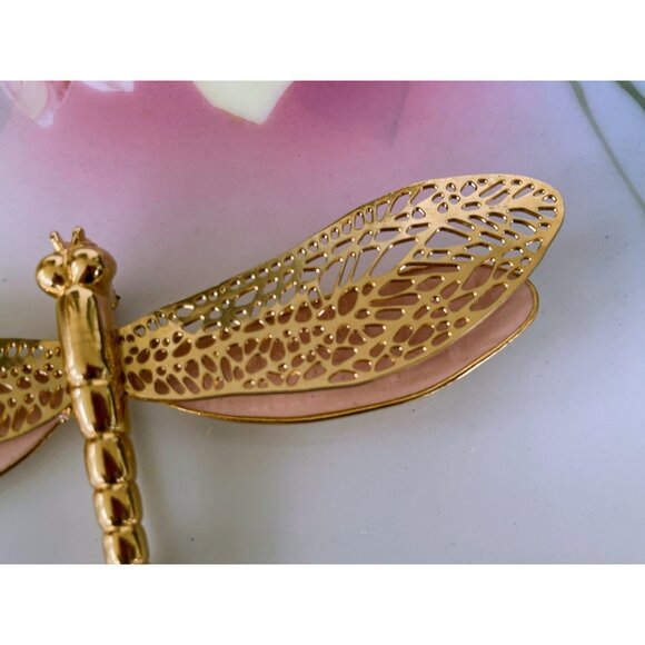Vintage 1980s Large Peach Dragon Fly Bug Brooch - Picture 13 of 15